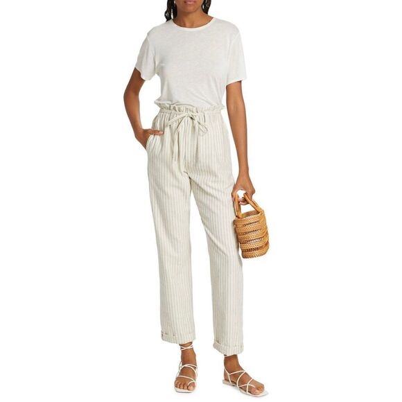 Rag & Bone Tie Straight Leg Pant in Natural w/ Blue Stripes NWT Size 27 - Picture 1 of 15